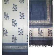 Moonga Silk Block Print Fabric & Dupatta Grey Set